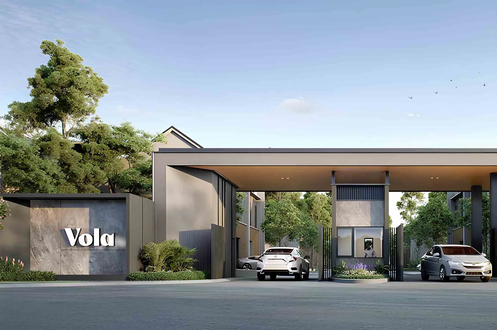 Gerbang utama Cluster Vola Sutera Rasuna dengan desain modern