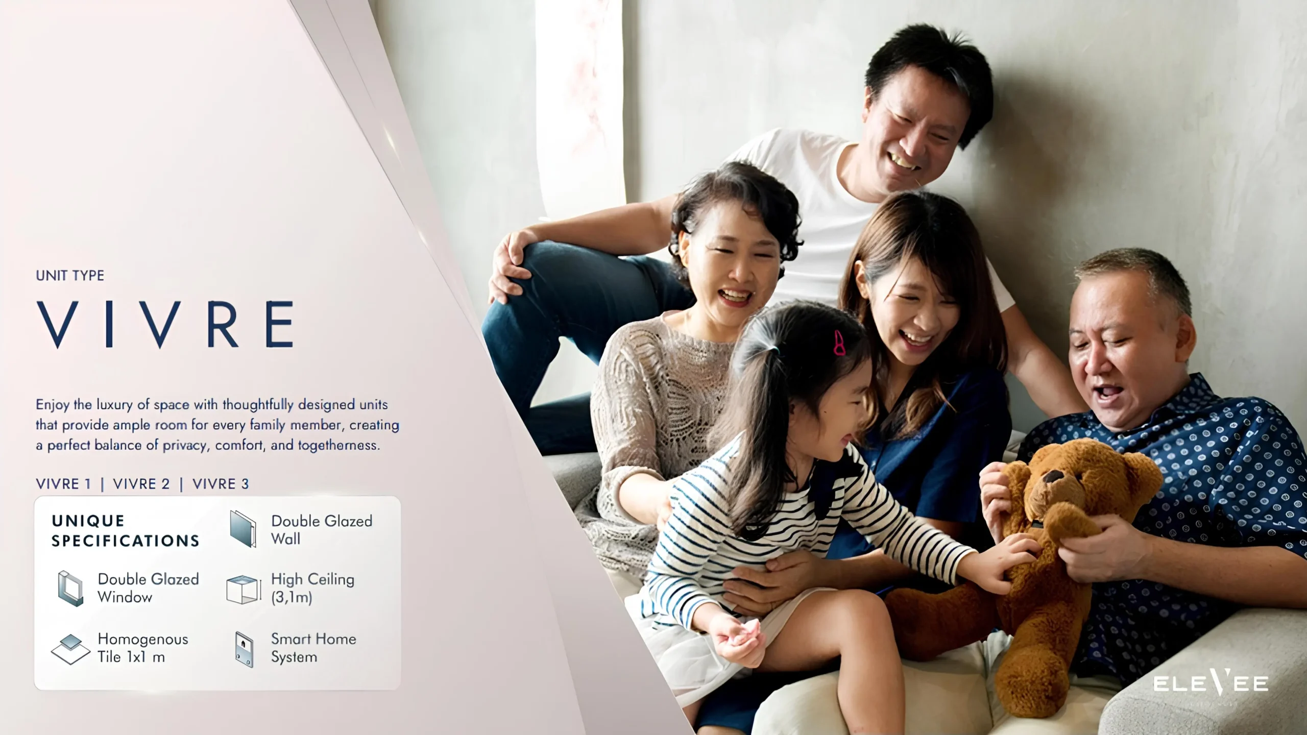 Keluarga multi-generasi menikmati waktu bersama di unit apartemen VIVRE EleVee